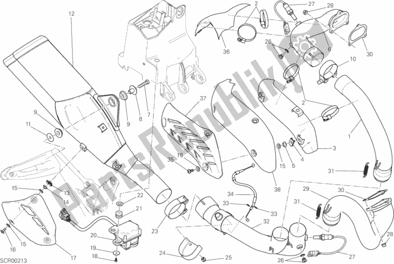 All parts for the Exhaust System of the Ducati Monster 821 Dark Thailand 2015